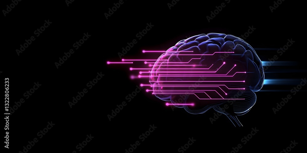 Poster digital brain futuristic data and neural circuits