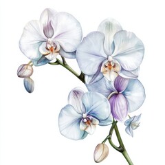 Elegant Watercolor Illustration of White Orchids in Soft Colors