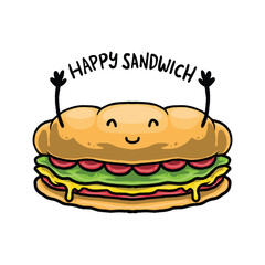 Happy sandwich mascot illustration vector logo