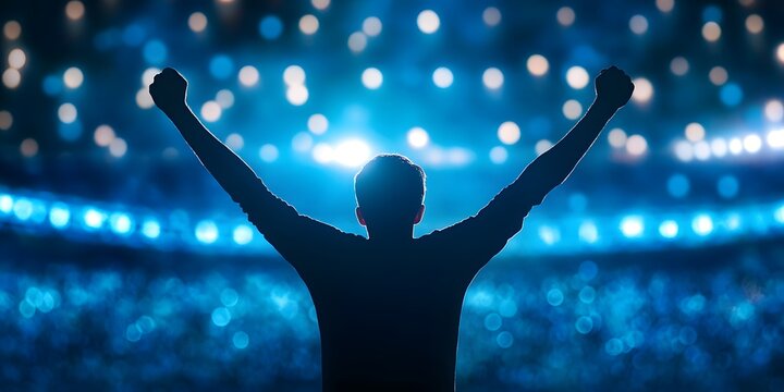 Exhilarated Fan Celebrates Victory Under Dazzling Stadium Lights