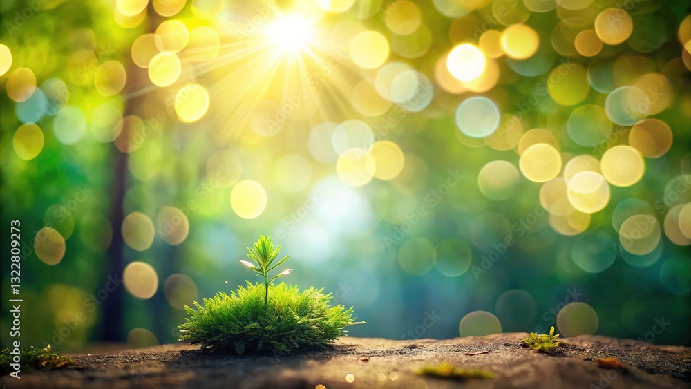 Poster calm nature flat lay: soft bokeh background with bold high-contrast object