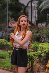 young woman relaxing on sofa