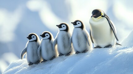 Obraz premium penguins living on edge of an iceberg in Antarctica demonstrate resilience, camaraderie, and a strong sense of survival and unity in harsh and icy environment