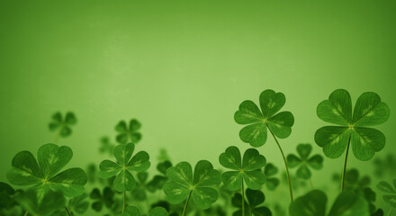 A Digital Art Composition Of Lush Green Clovers On A Soothing Green Backdrop