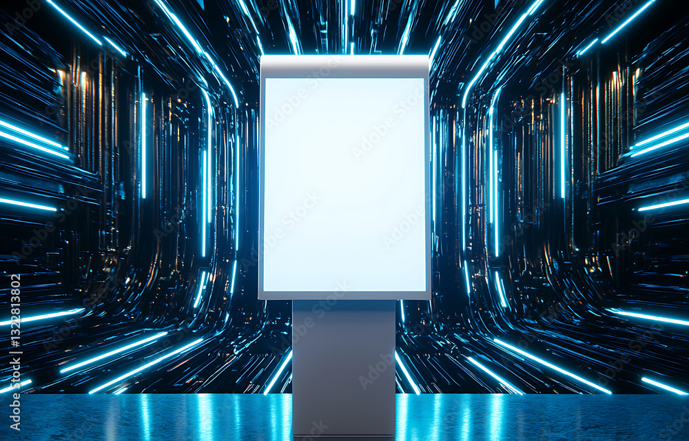 Aufkleber illuminated digital display stand futuristic environment graphic content technology concept dynamic 