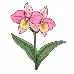 Naklejka premium Elegant Pink Orchid Flower Blossom Illustration Botanical Art Print Floral Design Element