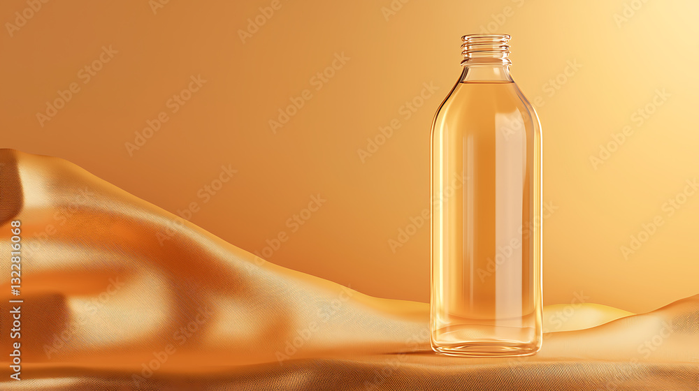 Poster refreshing drink bottle displayed on golden fabric studio environment focused view minimalist concep