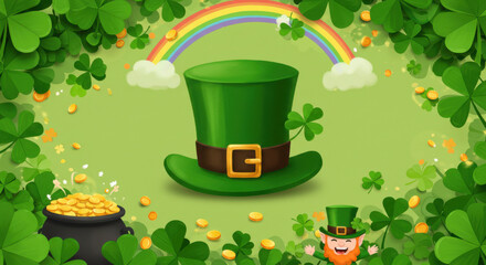 A Digital Illustration Of A Festive St Patrick's Day Background With A Green Hat