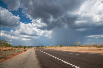Great northern highway also known as highway 1 monsoonal storms brewing, Halls creek, Western Australia.