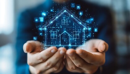 A persons hands holding the house shaped smart home concept