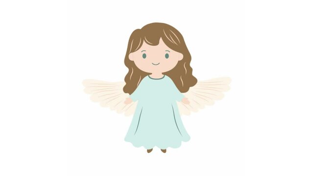 Footage Animation Video of Cute Little Girl Angel Cartoon Character Flying with Wings in the Sky