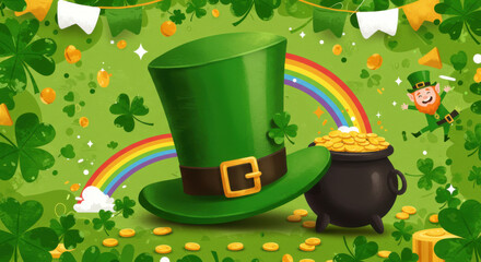 A Digital Illustration Of A Festive St Patrick's Day Background With A Green Hat