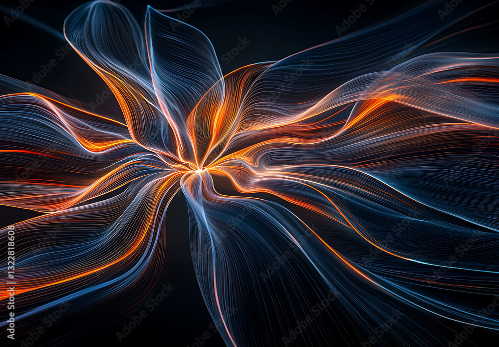 Poster dynamic flow of colorful light patterns abstract art digital creation studio close-up visual concept