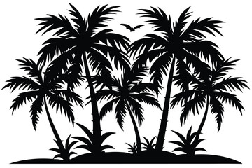 palm trees black silhouettes isolated on a white background