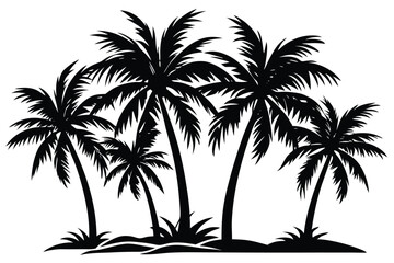 palm trees black silhouettes isolated on a white background