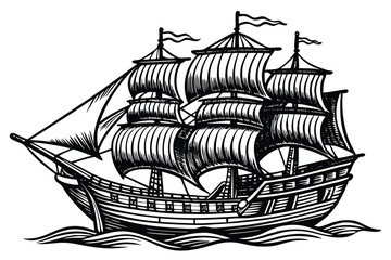 Naklejka premium Pirate ship hand drawn vector illustration Vector