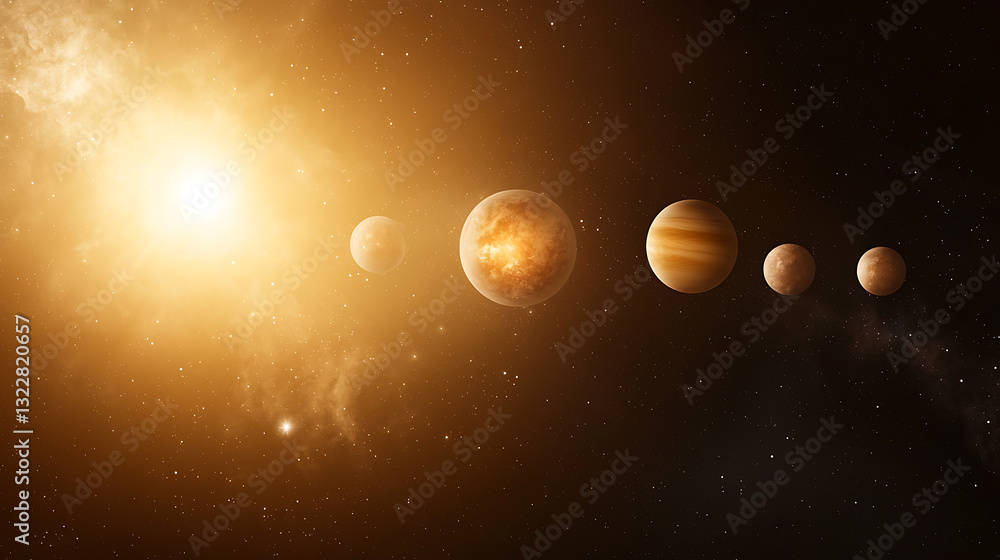 Poster exploring celestial orbits planets in the solar system outer space digital art cosmic environment wi