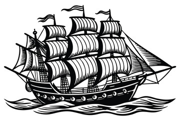 Vintage old pirate ship sketch hand drawn in engraving style Vector illustration