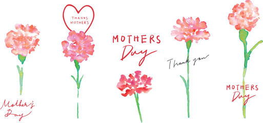 水彩画。水彩タッチの母の日カーネーションイラスト。母の日のカーネーション背景ベクターイラスト。Watercolor painting. Mother's Day carnation illustration with watercolor touch. Mother's day carnation background vector illustration.