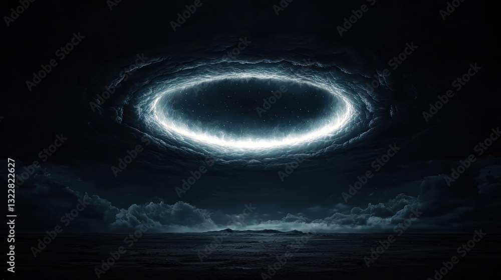 Poster dark sky concept. a mesmerizing light phenomenon above dark clouds creating an ethereal atmosphere.