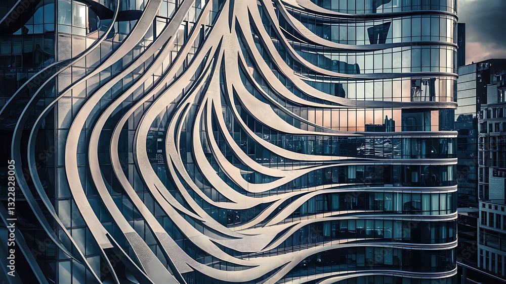 Poster curve pattern modern building wall abstract architecture details geometric design