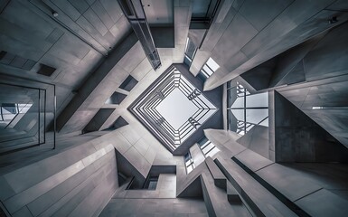 Fototapeta premium Geometric wall pattern Grey Abstract background Architecture details