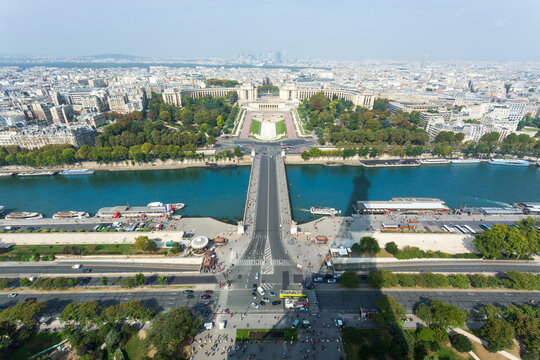 Shadow of the Eiffel Tower over The Seine. Paris skyline. France.