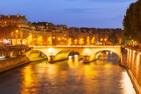 Saint Michael's Bridge over The Seine during early evening. Paris.