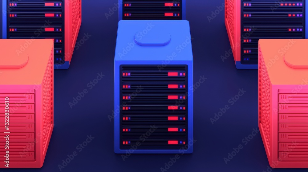 Poster data center icon infographic concept. comprehensive data center visualization with vibrant server ra