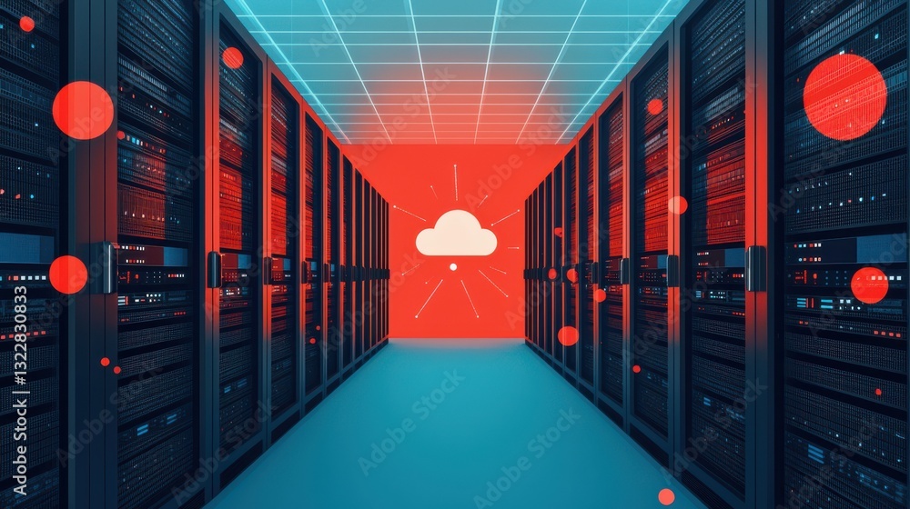 Poster data center icon infographic concept. cutting edge digital fortress exploring the intricate realm of