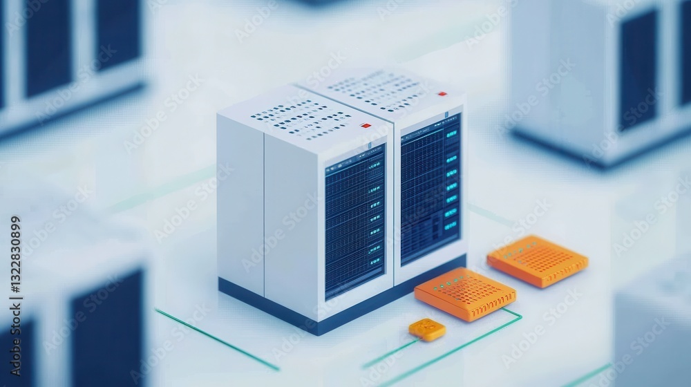 Poster data center icon infographic concept. cutting edge datacenter technology powering digital transforma