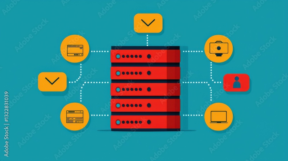 Poster data center icon infographic concept. flat design infographic mapping of data center disaster recove