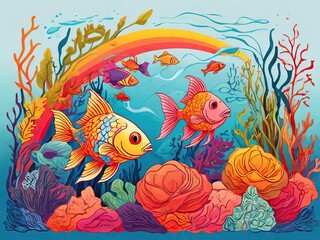 Fototapeta premium Fish underwater illustration background 