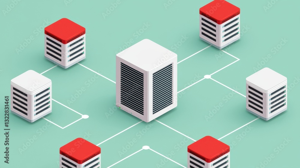 Poster data center icon infographic concept. interconnected datacenter network powering digital transformat