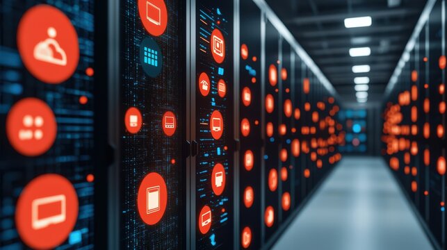 Data Center icon infographic concept. Optimizing the Digital Backbone An AI Powered Data Center Infographic