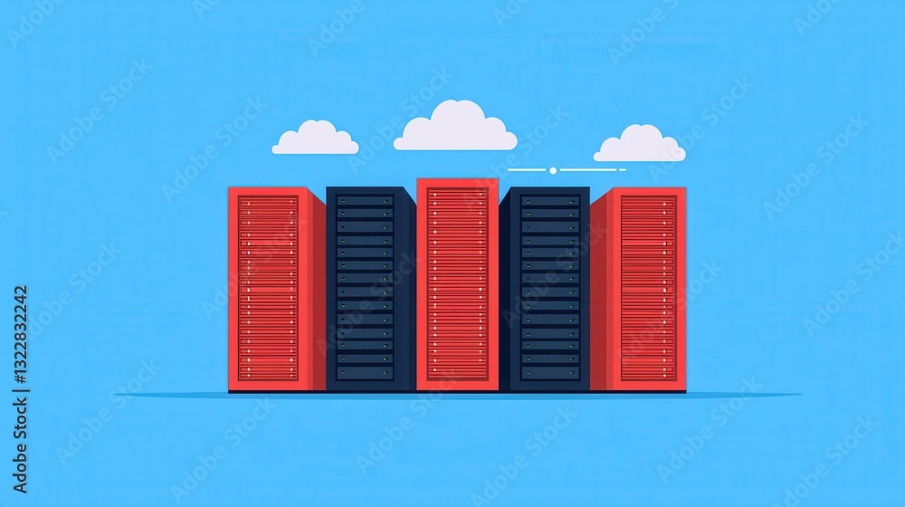 Poster data center icon infographic concept. streamlined data center infrastructure for modern digital
