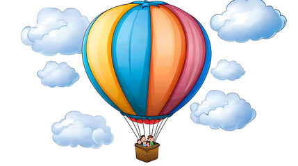 Obraz premium A colorful hot air balloon with a family inside. AI Generated