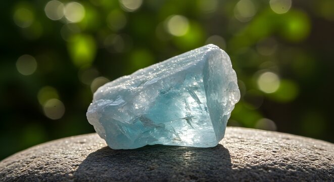 Cristal de aguamarina en bruto que brilla bajo la luz del sol