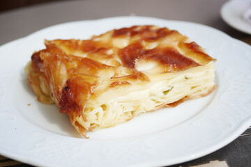 Traditional Turkish Cuisine Pastries borek on a plate 