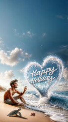 Seaside trip, Enjoy a Happy Holiday with Travel to the Beach, Playing and Smiling in the Sun.