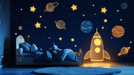 Kids room space themed night