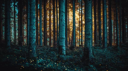 Mysterious forest glimmers enchanted woodland nature photography evening glow close-up view magic of fireflies