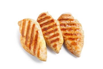 Tasty grilled chicken breast on white background