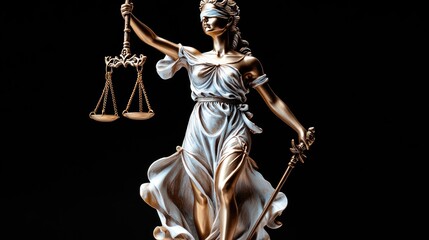 A statue of justice holding scales and a sword