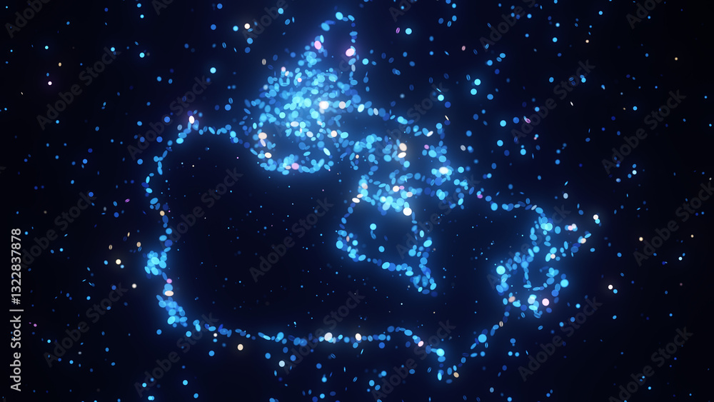 Poster abstract digital of canada map created using glowing blue particles. the futuristic, abstract visual