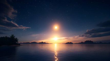 Fototapeta premium Stunning sunset reflecting on tranquil water.