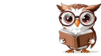 A cartoon owl is reading a book. AI Generated