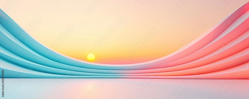 Poster 3d abstract art background idea. colorful waves blend harmoniously under a sunset sky, creating a se