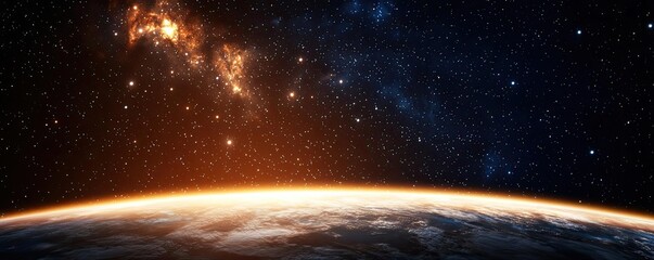 Obraz premium Dark sky concept. Stunning view of Earth from space, showcasing the beauty of our planet against the cosmos.