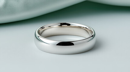 shiny silver ring on soft gray background, symbolizing elegance and love